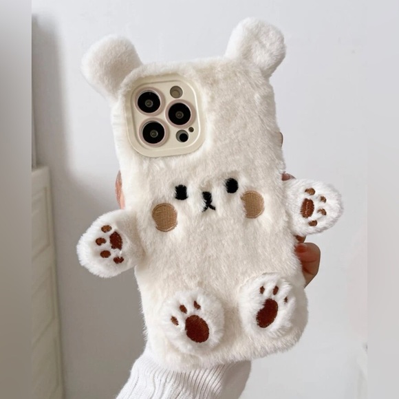NWT CARTOON BEAR PLUSH PHONE CASE - IPHONE 15 - Picture 1 of 2